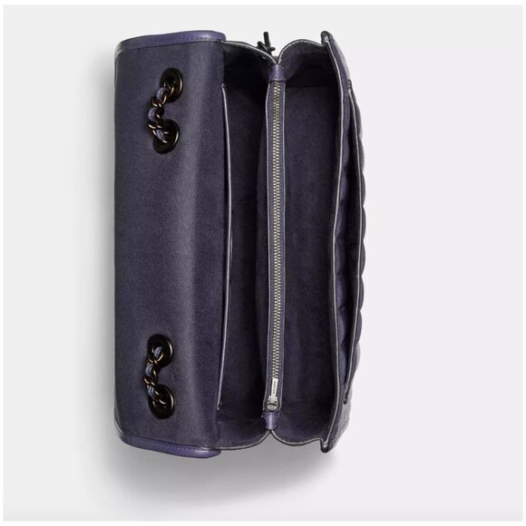 COACH Cadet Blue Leather Melody Shoulder Bag 29 With Quilting & Chain Link Strap - Picture 3 of 14